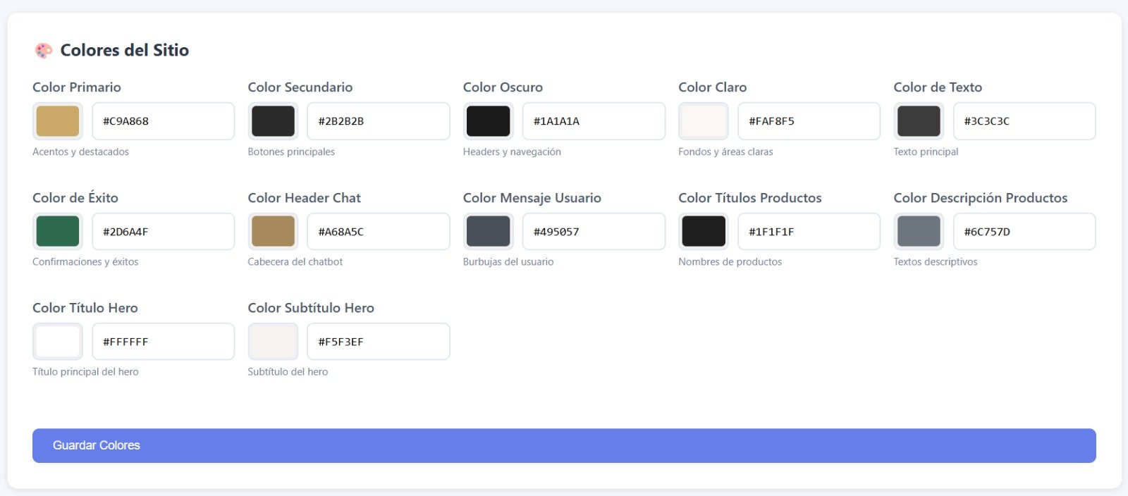 Personalización de colores y marca — Ventabot